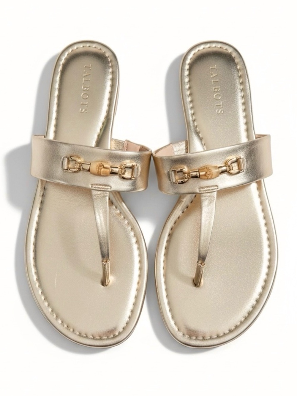 Talbots Gold Metallic Bamboo Bit Flip Flops Thong Slide Sandals Size 10